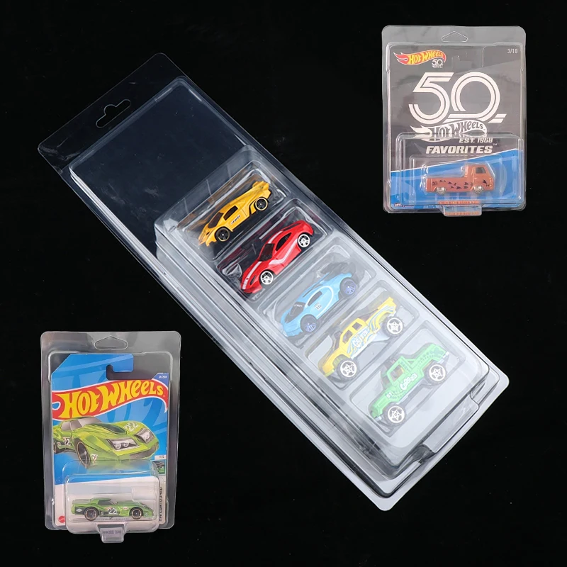 5Pcs Car Toy Transparent Display Case Hotwheels Protective Shell Boulevard Team Transport Model Card Board Collect Boys Gift