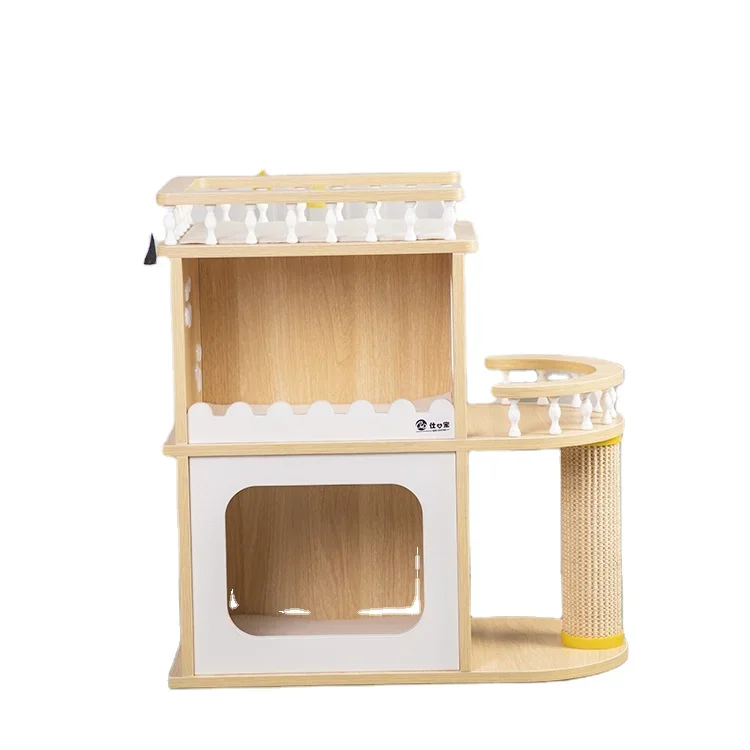 Interactive Cat Toy New 2023 ecofriendly Wood Cat Tree Tower Condo House Indoor Cat Villa wood Furniture home