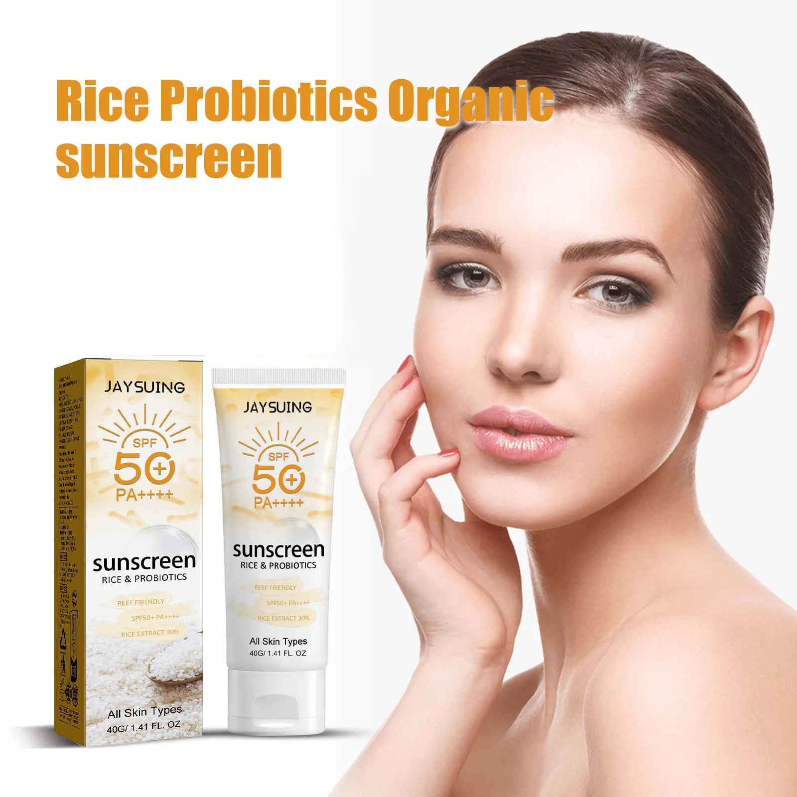 

Probiotic Organic Rice Sunscreen Prevent Tanning Reduce Risk Sunburn Waterproof Broad Spectrum Protection UV Resistant Lotion