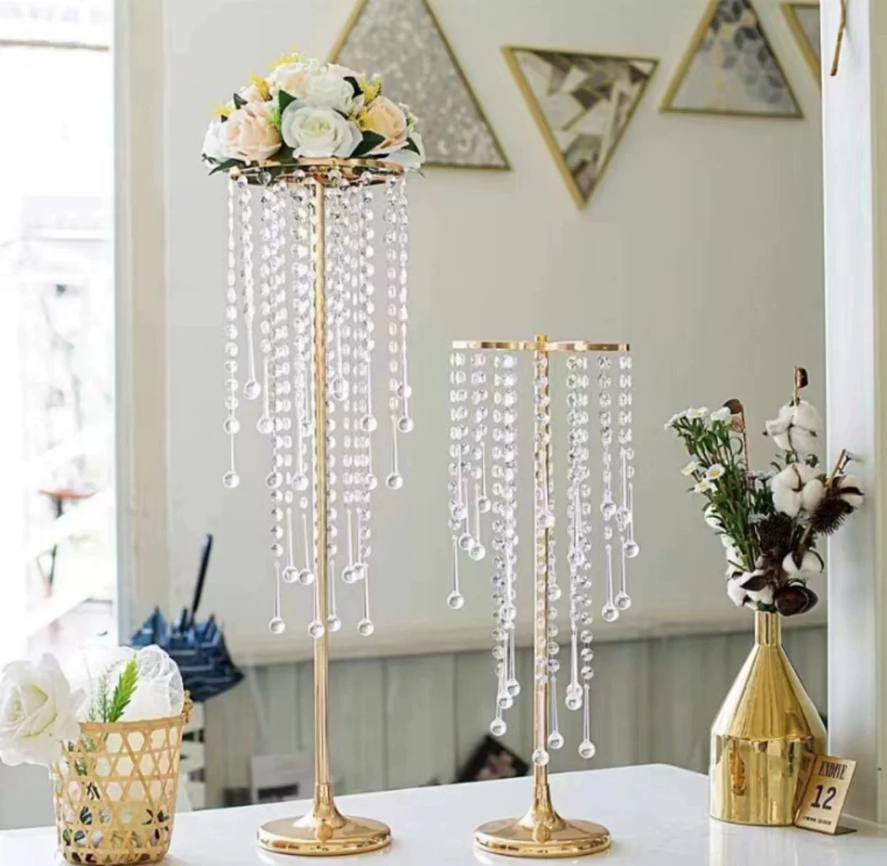 

Golden Acrylic Crystal Wedding Decoration, Flower Road Lead, Wedding Table Center, Home Supplies, 4 PCs