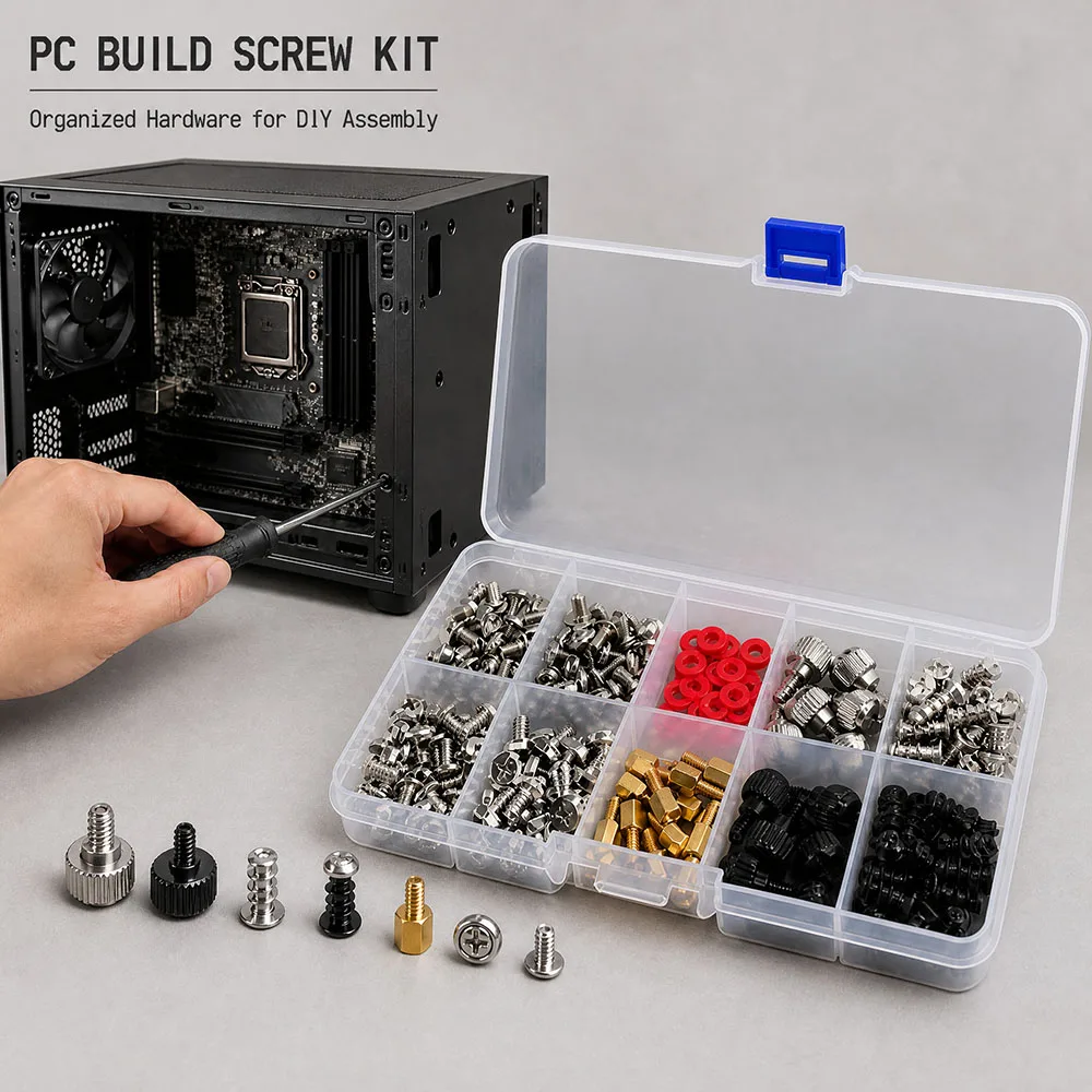 DIY Computer Screw Bolt Kit PC Case Hard Disk Drive Fan Motherboard Power Supply Server Assemble Washer Screw Bolt Standoff Set