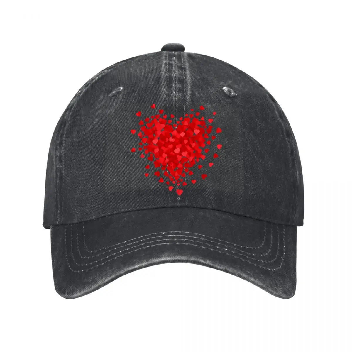Red Floating Hearts Romantic Love Pattern Washed Baseball Cap Outdoor Hat