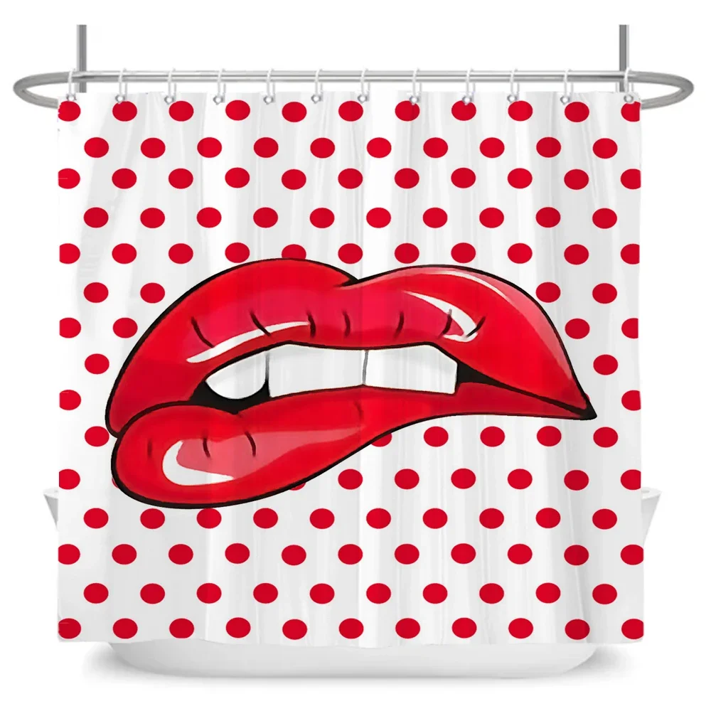 Girl Modern Red lip waterproof shower curtain, popular art sexy lip bathroom decoration shower curtain,with 12 plastic hooks