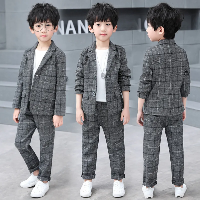 Classic Children Plaid Formal Suit Set For Boy Wedding Party Performance Costume Kids Blazer Jacket Pants 2 Pieces Outfits 4-13Y