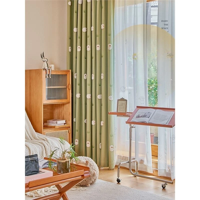 

Children's Room High Shading 3D Three-dimensional Embroidery Cotton and Linen Finished Cloth Cartoon Curtain Bedroom Bay Window
