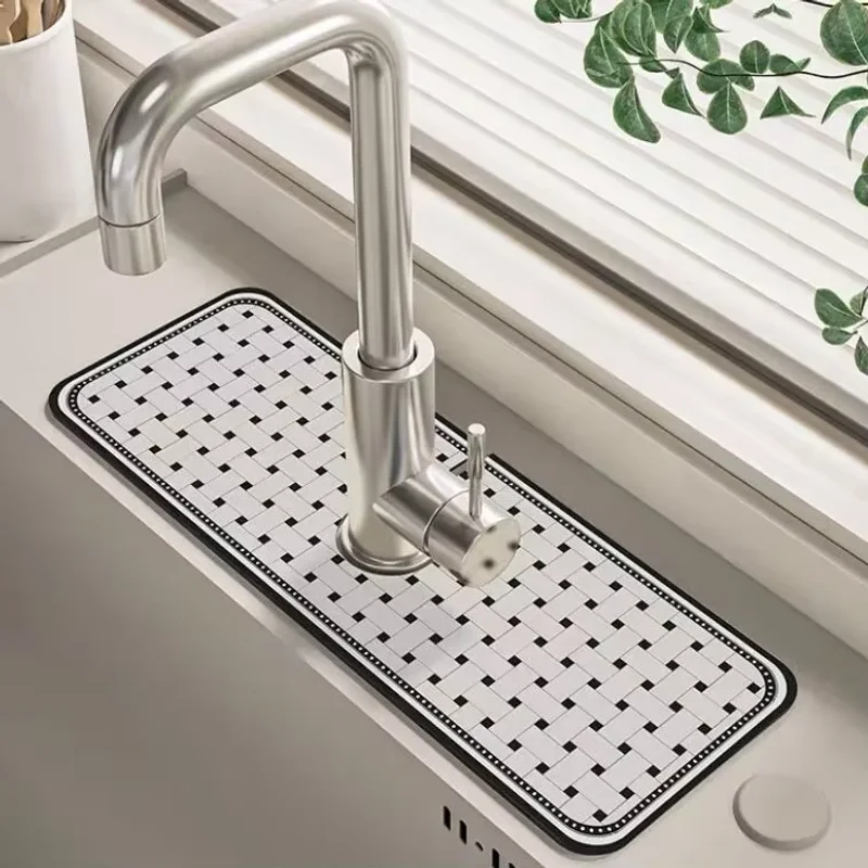 VIKAMA Wasserhahnmatte, Diatomit-Badezimmer-Bodenabtrocknungsmatte, Küchen- und Badezimmer-Waschtischunterlage, Heimdekoration