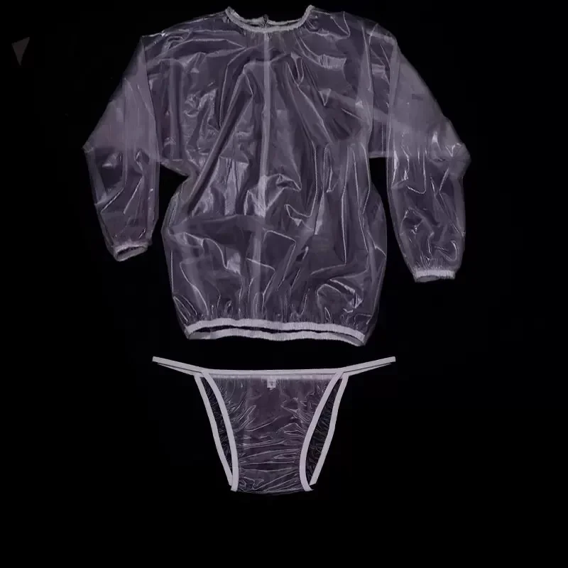 

Новая прозрачная мягкая бесшумная пластиковая рубашка из ПВХ с длинными рукавами и круглым вырезом, пуловер, футболка, водонепроницаемые трусы ABDL, эротический комплект для пары