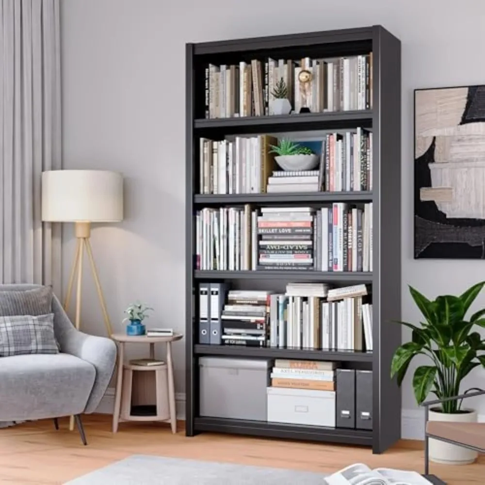 Bookshelf, 5 Shelf Bookcases, Tall Bookcase for Heavy Books, CDs, Movies, Garage Kit, Modern Display Shelf for Library