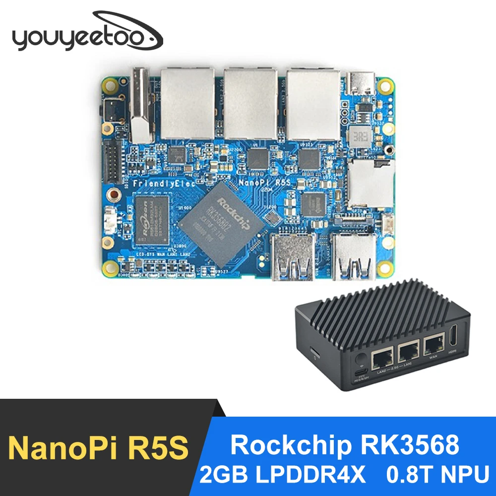 

youyeetoo NanoPi R5S Rockchip RK3568 SBC Quad-core ARM Cortex-A55 CPU 2GB+8GB support NVME, PCIe WiFi ,0.8T NPU