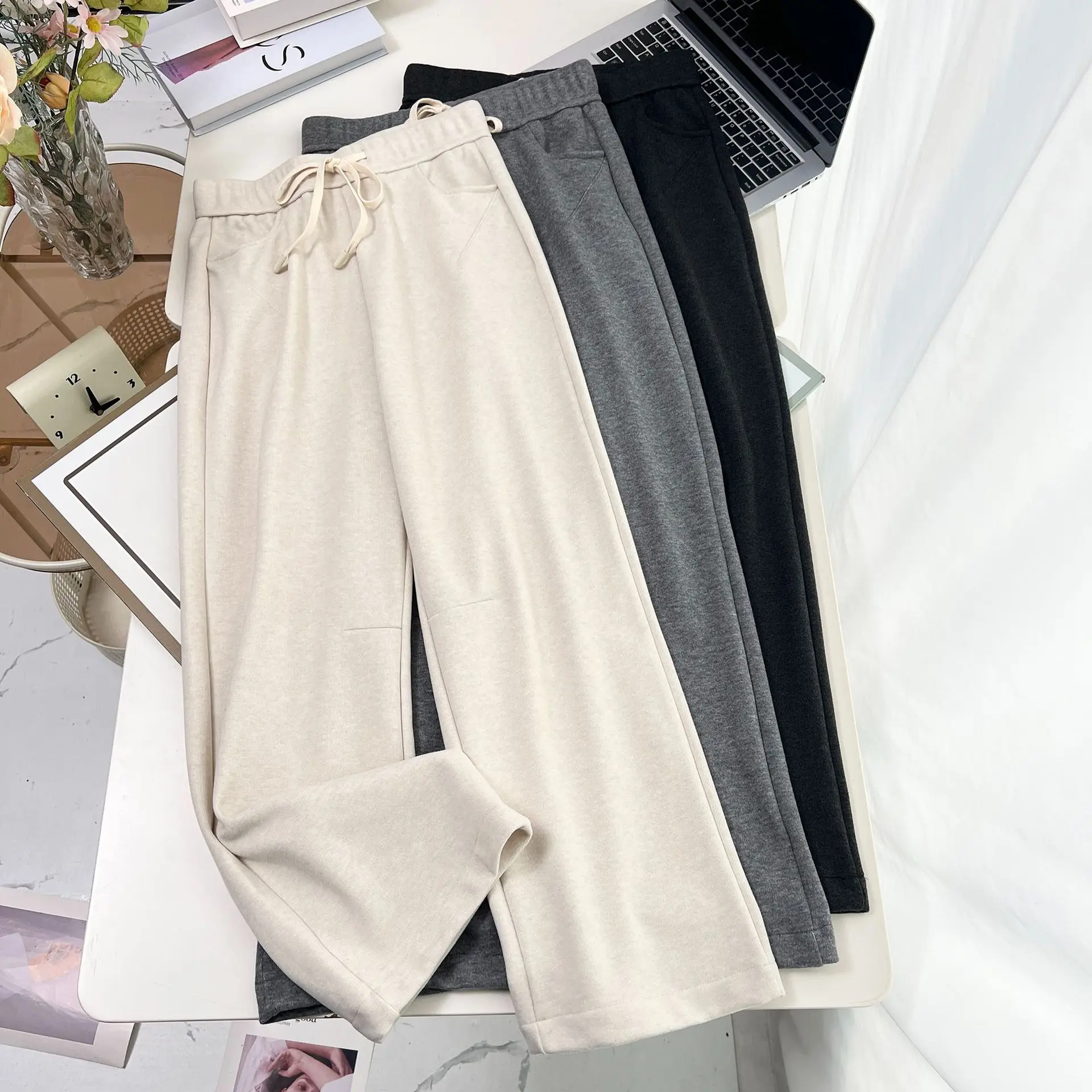 

XXXXL Fashion Plus Size Women's Straight Pants Autumn And Winter New Style Simple Thickened Casual Trousers 042