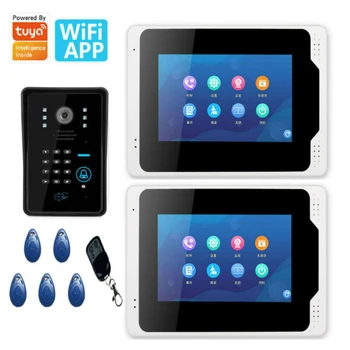 Yobang Security Video Intercom 7 inch LCD Wifi Wired Video Door Phone Doorbell 1 Camera 2 Monitor Kit Password RFID Unlock