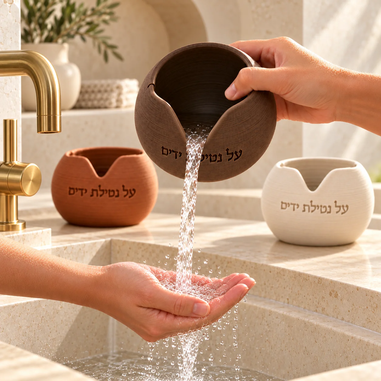 Hebrew Letter Netilat Yadayim Vessel Round Ceramic Natla Cup Negel Vasser Judaica Gift Jewish Home Ritual Hand Washing Cup