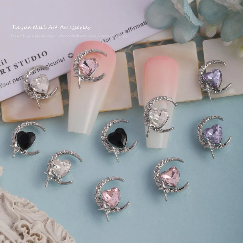 

10PCS 3D Luxury Alloy Moon Nail Art Love Heart Rhinestone Charms Accessories For Nails Decoration Manicure Decor Design Supplies