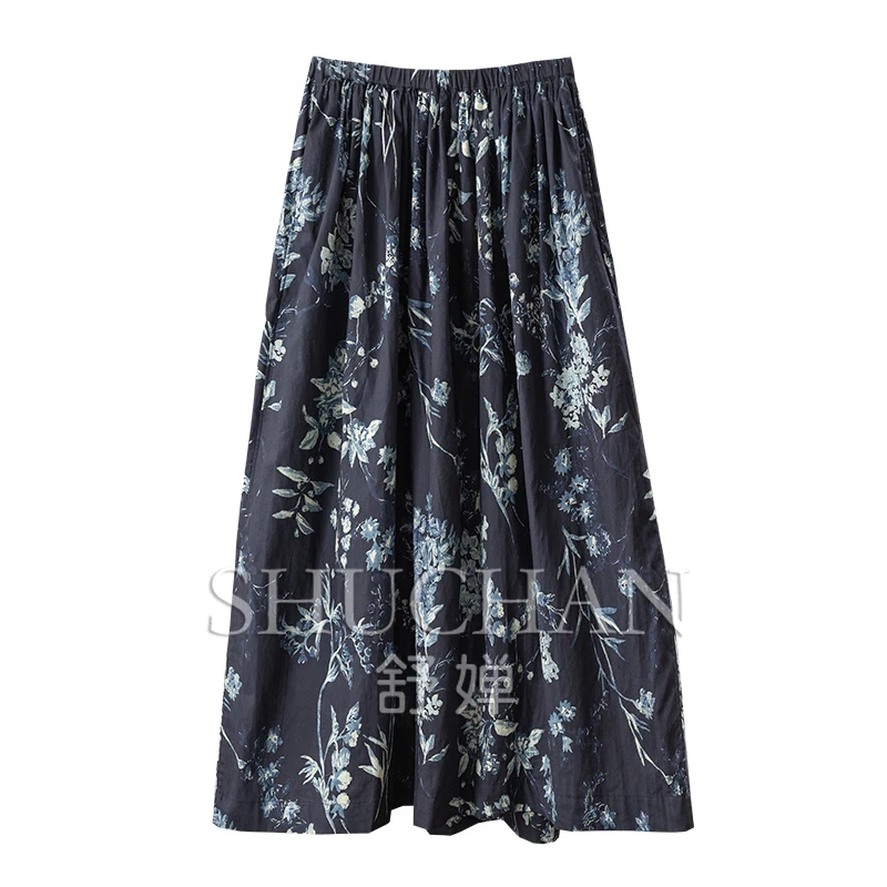 

High Cold Sapphire, Ark Penny Quality 100 Cotton Big Swing Skirt Women 1Y29 Long Skirts for Women