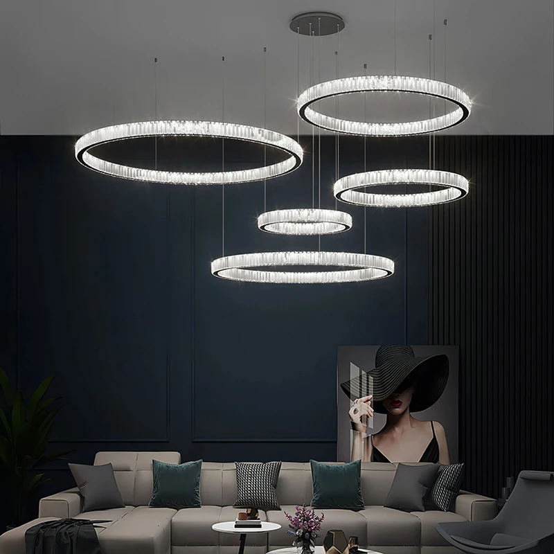 Modern Ring Led Crystal Ceiling Chandeliers Lighting Living Room Home Decor Luxury Pendant Lights Lustre Hanging Lamps Fixtures