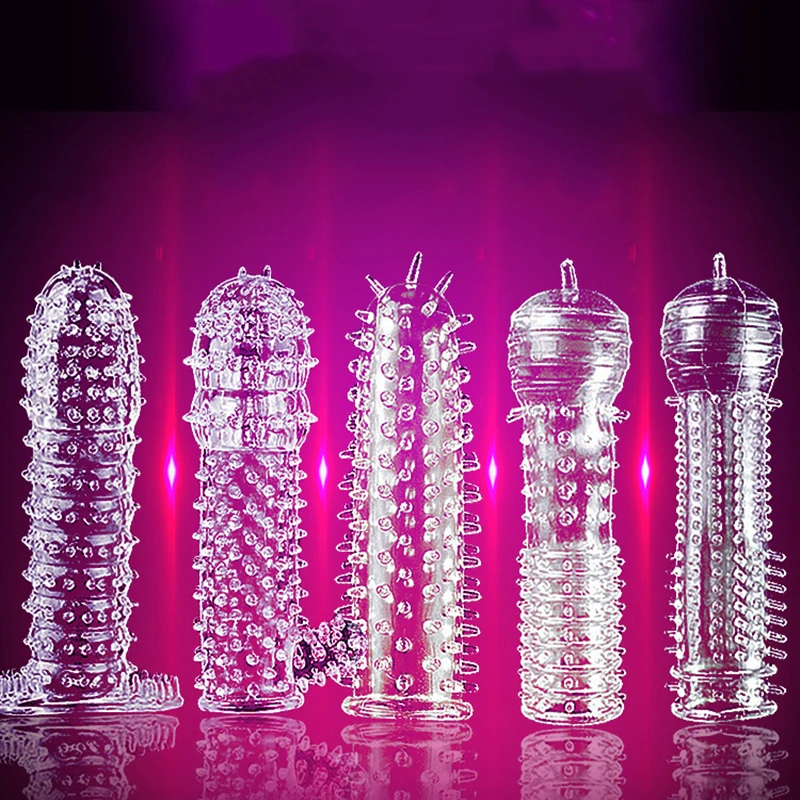 Reusable Condom Penis Sleeve Male Enlargement Time Delay Spike Clit Massager Cover Crystal Clear Condoms Adult Sex Toy For Men