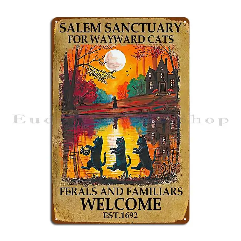 Black Cat Salem Sanctuary Metal Sign Living Room Cinema Kitchen Garage Print Tin Sign Poster