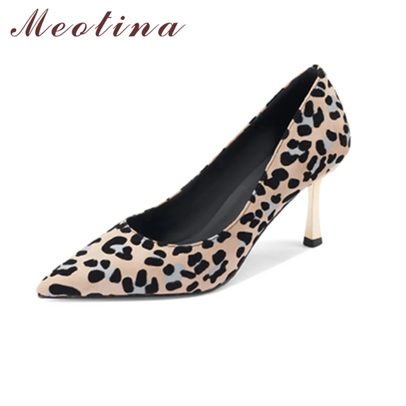 Meotina Women Genuine Leather Pumps Pointed Toe Thin High Heels Mixed Colors Ladies Fashion Career Shoes Spring Autumn Apricot