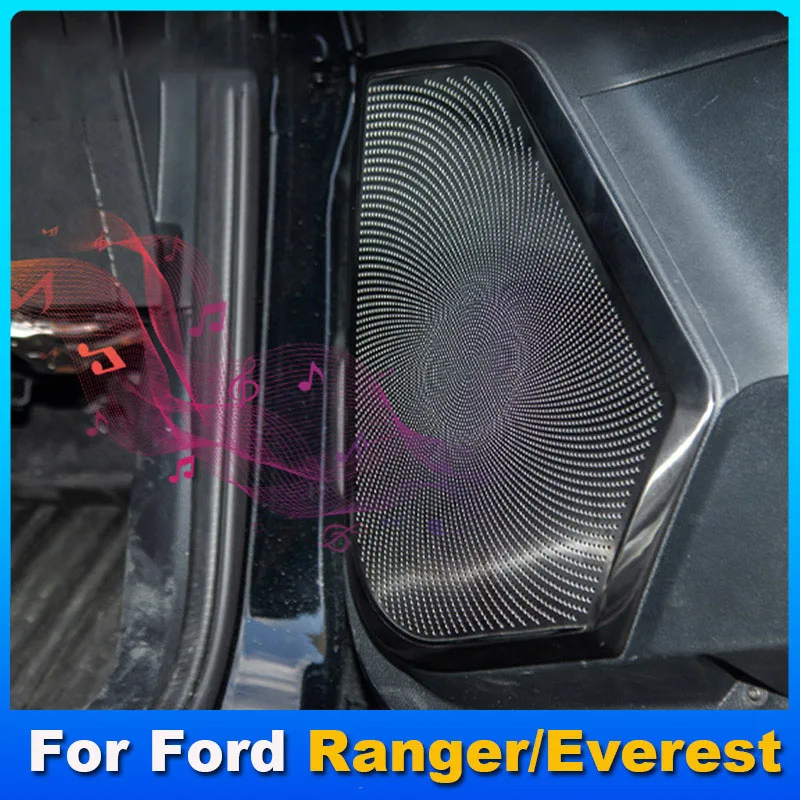 

Для Ford Ranger T9 Everest 2023 2024 крышка автомобильного динамика из нержавеющей стали 4-дверный громкоговоритель звуковая отделка внутренний звуковой сигнал аксессуары