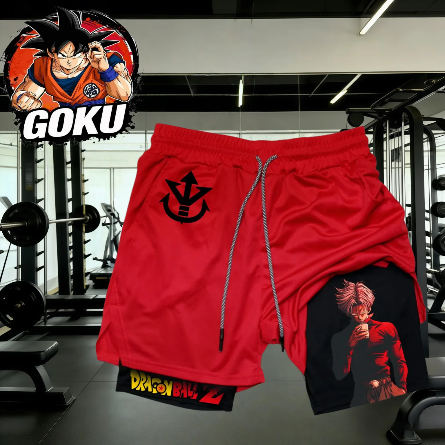 

Летние шорты 2-в-1 2026 с принтом Dragon Ball Trunks и символом Сайянов, оверсайз, дышащие, влагоотводящие, для фитнеса и уличной моды, унисекс