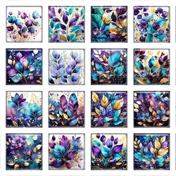 10pcs/lots Square Purple Leaf Leaves Photo Glass Cabochon Charms Demo Flat Back Cameo For Diy Jewelry Making Accessories