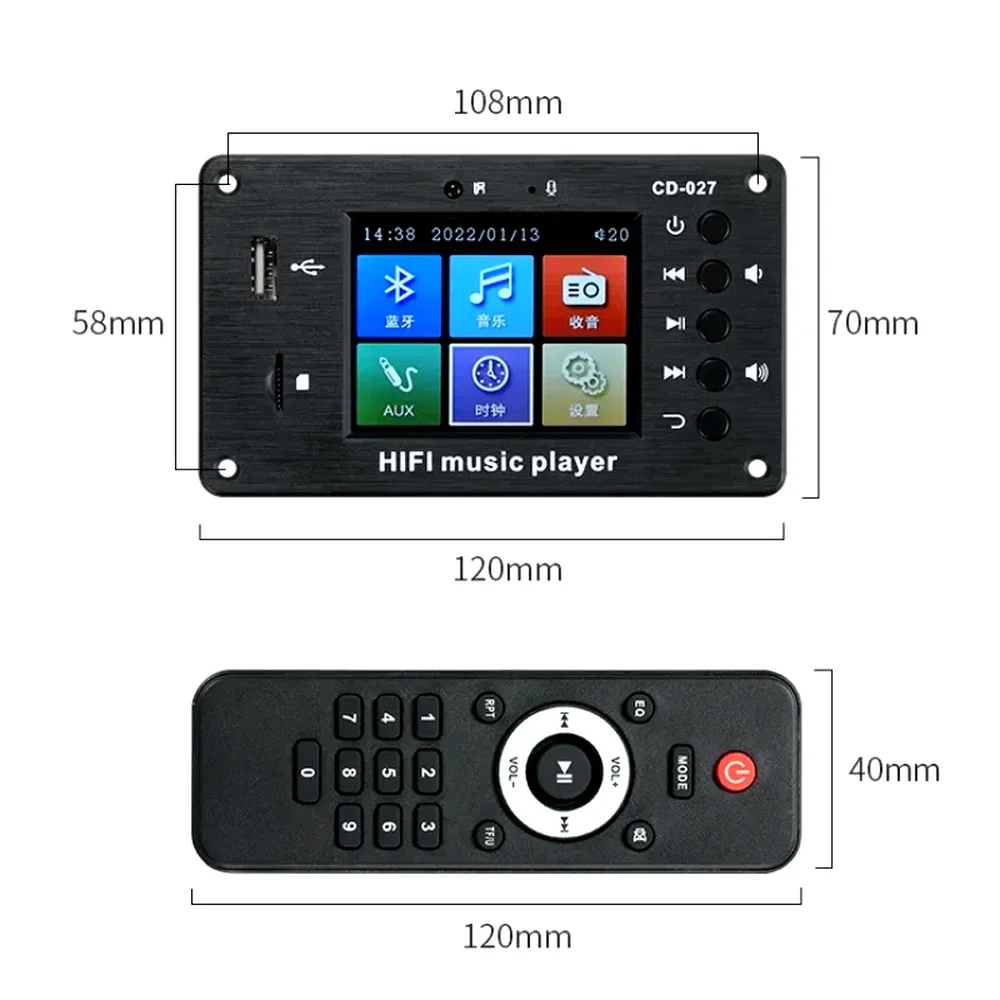 

CD-027 Bluetooth 5.1 Stereo Audio Receiver FLAC WAV APE Decoding FM Radio USB TF For Car Amplifier MP3 Decoder Board