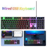 98 Keys Wired USB Keyboard Seven Color Lights Ergonomic Keyboard Backlit Keyboard 1.5m Cable for Computer Laptop for PC Gamer