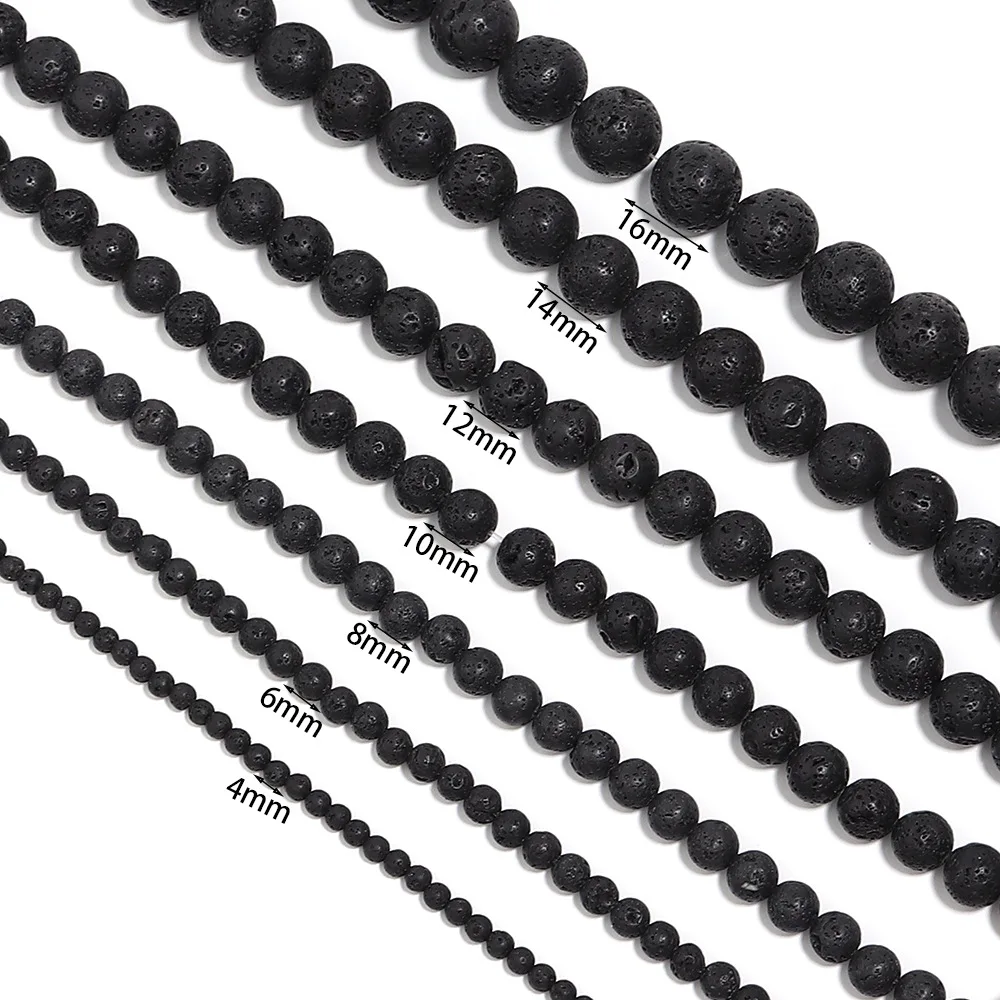 Black Lava Beads Natural Volcanic Rock Stone Beads For Jewelry Making Handmade DIY Necklace Bracelat 8mm 4/6/10/12mm Loose Bead