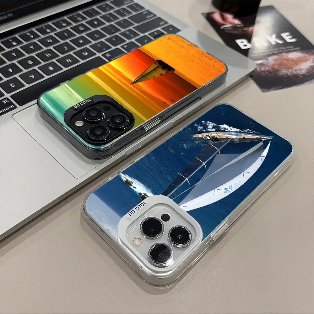 

Pretty Sailboat Mobile Phone Case for iPhone 17 16 15 14 13 12 11 X XR XS 8 7 Air Pro Max Plus Translucent Colorful Cover Luxury
