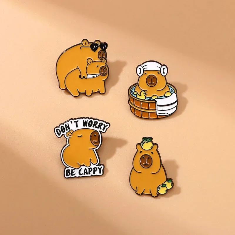 Elviragirl 1Pcs Cute Cartoon Capybara Enamel Brooch Backpack Hat Decoration Alloy Lapel Pin Badge Clothing Accessories