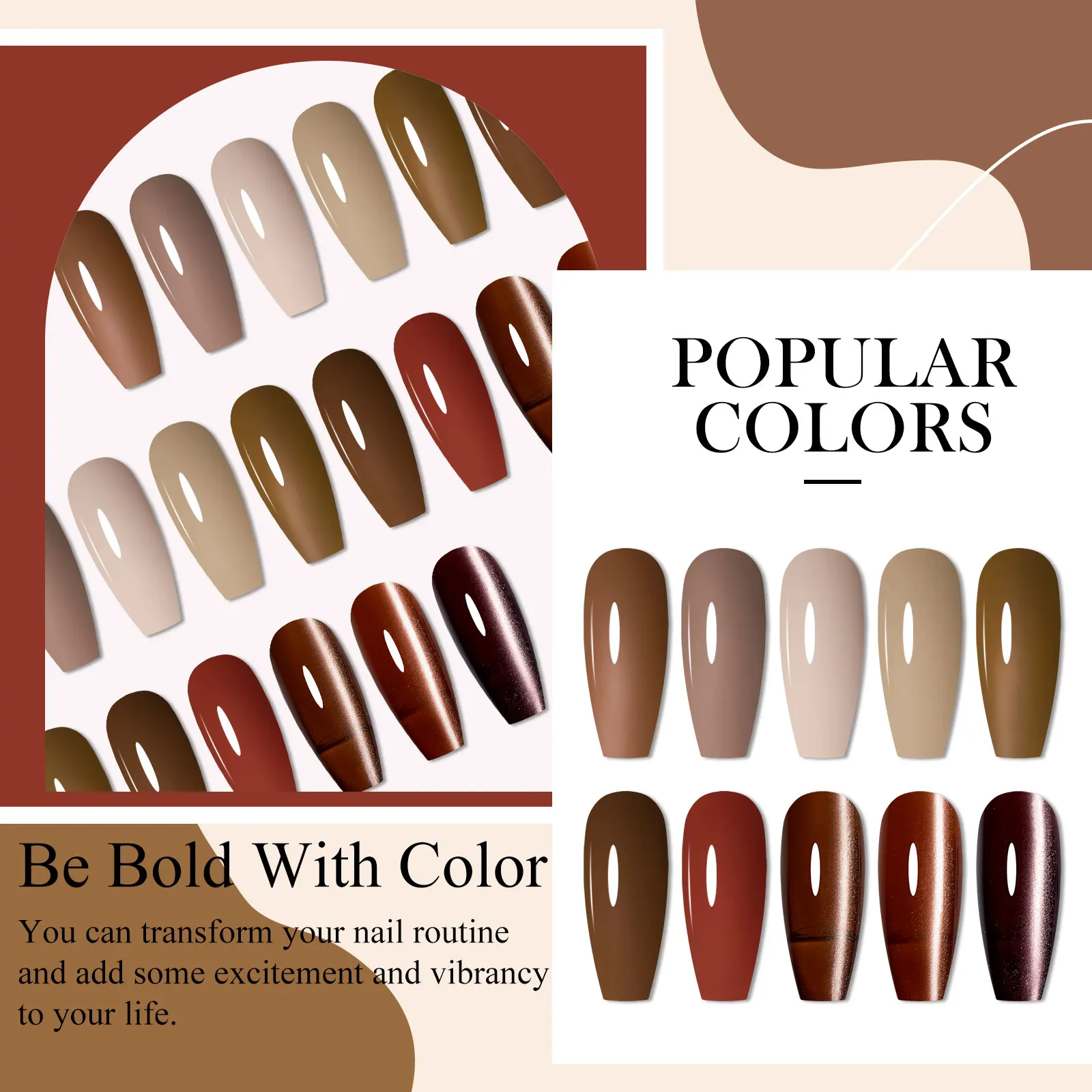 11pcs Coffee Brown Cat Magnetic Gel Nail Polish Set Glass Bead Effect Semi Permanent Soak Off UV Gel Varnish Nail Supplies DIY