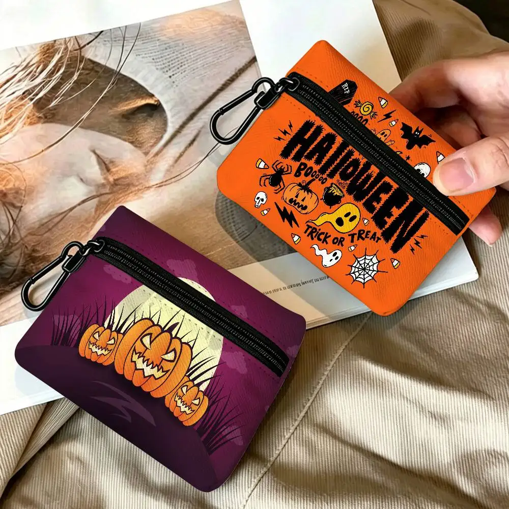Halloween Theme Daily Carry Oxford Fabric Small Coin Purse Multi-use Storage Pouch For Keys Cards Coins