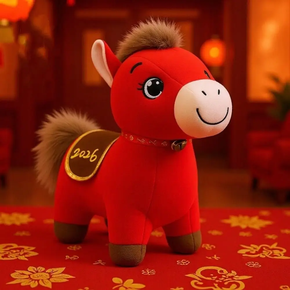 Peluche cavallo fortunato rosso 20/25/30 cm Capodanno mascotte Chinatown Pony Decor Festival Regalo per bambini Regalo per bambini