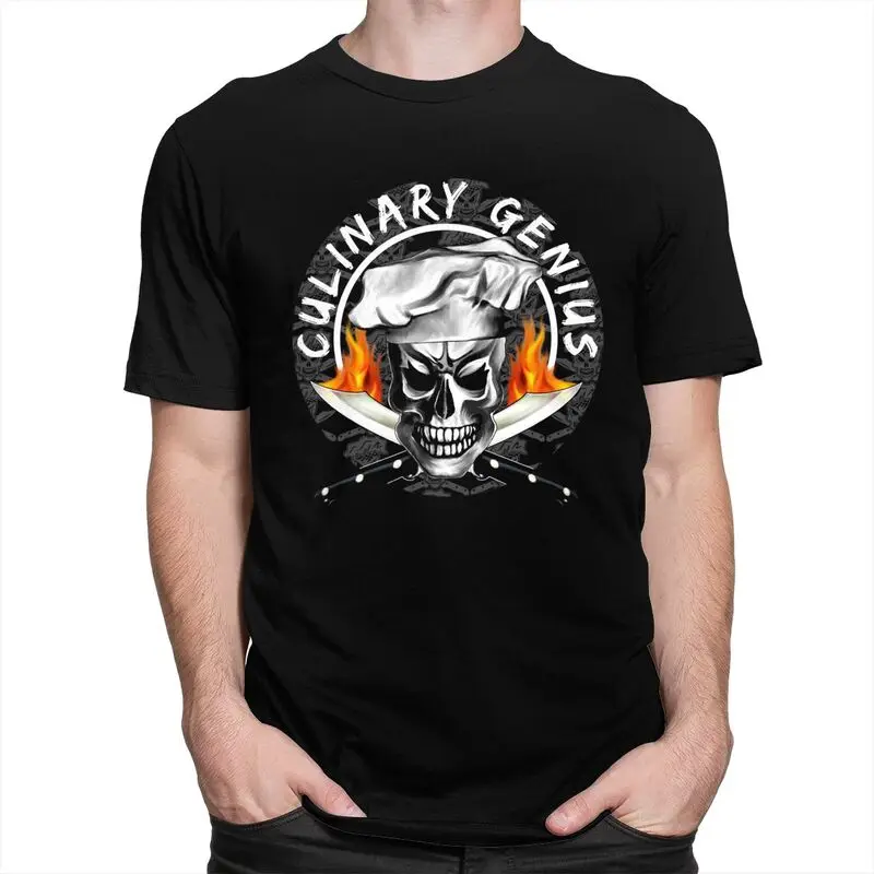 Custom Fashion Skull Chef Culinary Genius T Shirt Men Short Sleeve Cooking Pirate T-shirts Streetwear Tee Slim Fit Tshirt Gift