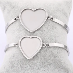 3pcs Stainless Steel Fit 20mm 25mm Heart Cabochon Bracelet Base Blanks Diy Cuff Bangle Bezel Settings For Jewelry Making