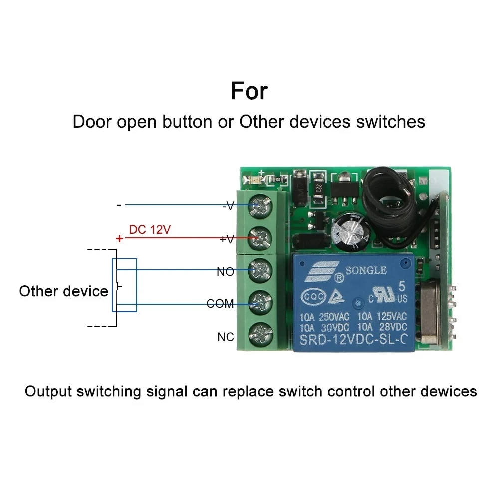 433Mhz Remote Control Wireless Switch DC 12V 1CH RF 10A Relay Receiver and 2CH Transmitter For Door Electromagnetic Lock