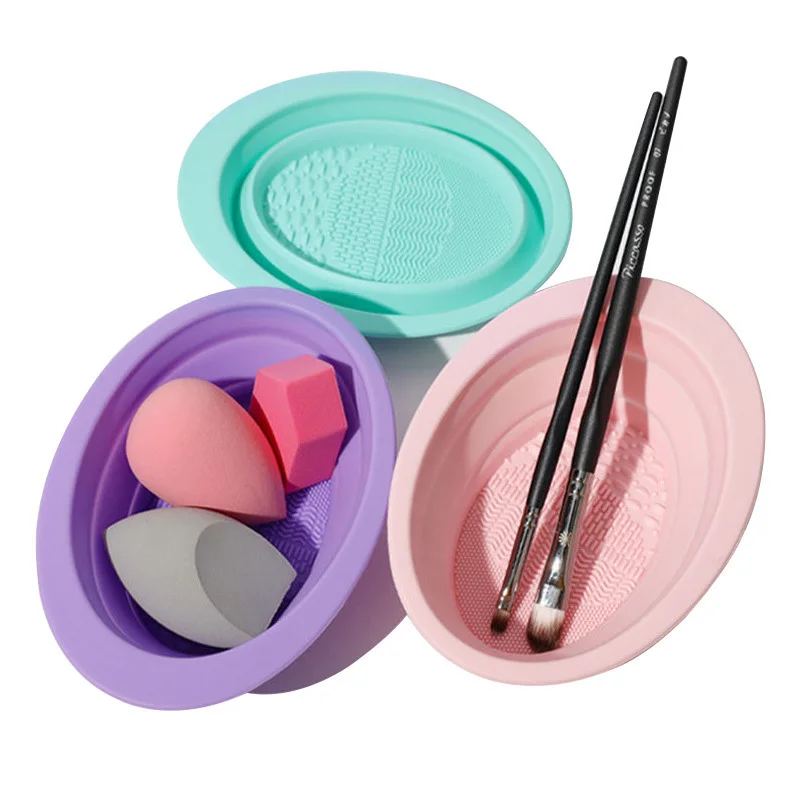 Makeup Brush Cleaning Tool Foldable Silicone Bowl Beauty Egg Cleaner Sponge Puff Washing Portable Scrub Mat Cat Ear Cosmetics