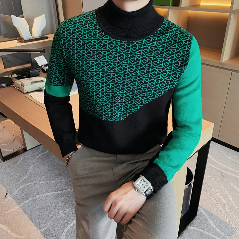 Autumn Thin Turtleneck Sweater Mens Solid Color Knitwear Sweaters Fashion Knitwear Long Sleeves Basic Style Tops Casual Pullover