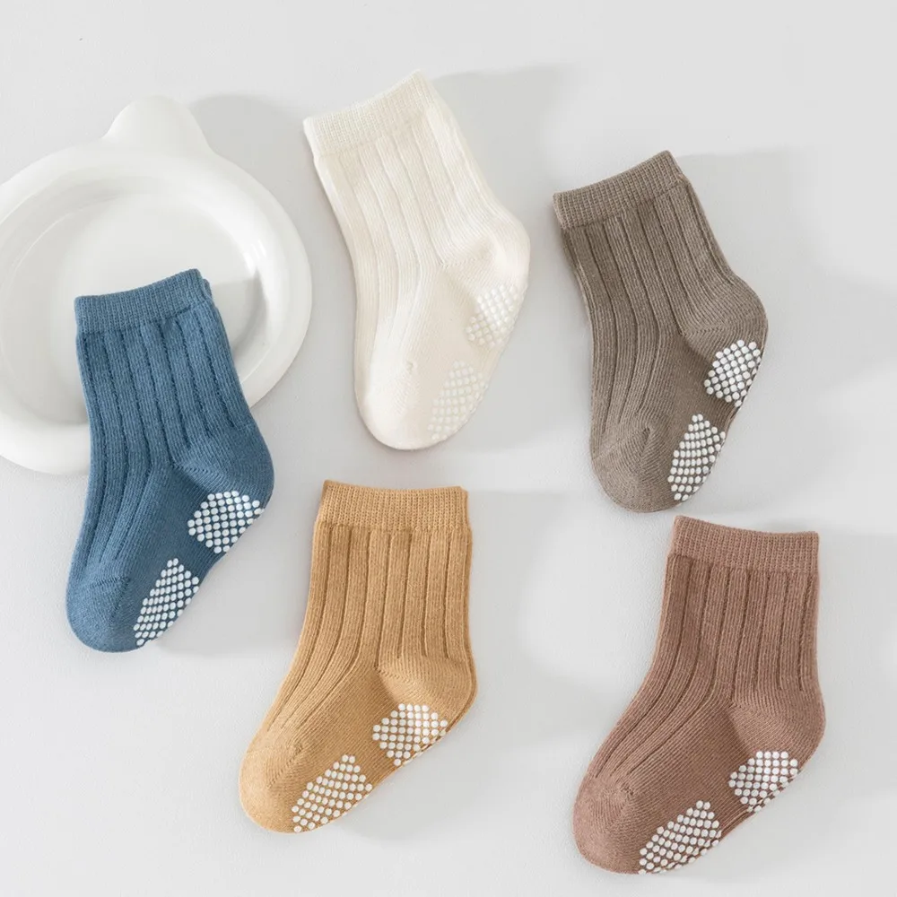 SPRING AND AUTUMN NEW CHILDREN'S SOCKS SOLID-COLOR CLASS A BABY MID-CALF SOCKS anti-slip pure cotton socks newborns sock