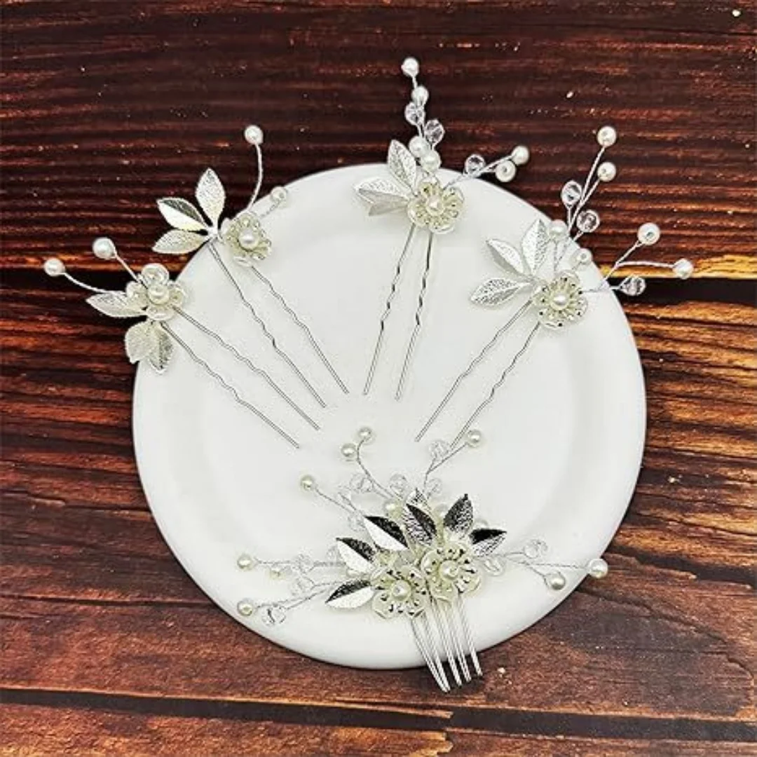 5 Pcs Crystal Luxury Hair Accessories Set Sweet Romantic Women\'s Bride Party Wedding Accessories Jewelry Hair Clip Hair Comb Set