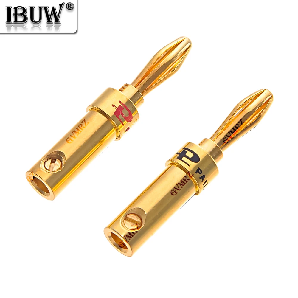 2PCS 24K Red Black Gold-plated Copper Banana Connector Adapter Speaker Plug Audio Banana Connectors for Speaker Wire Amplifiers