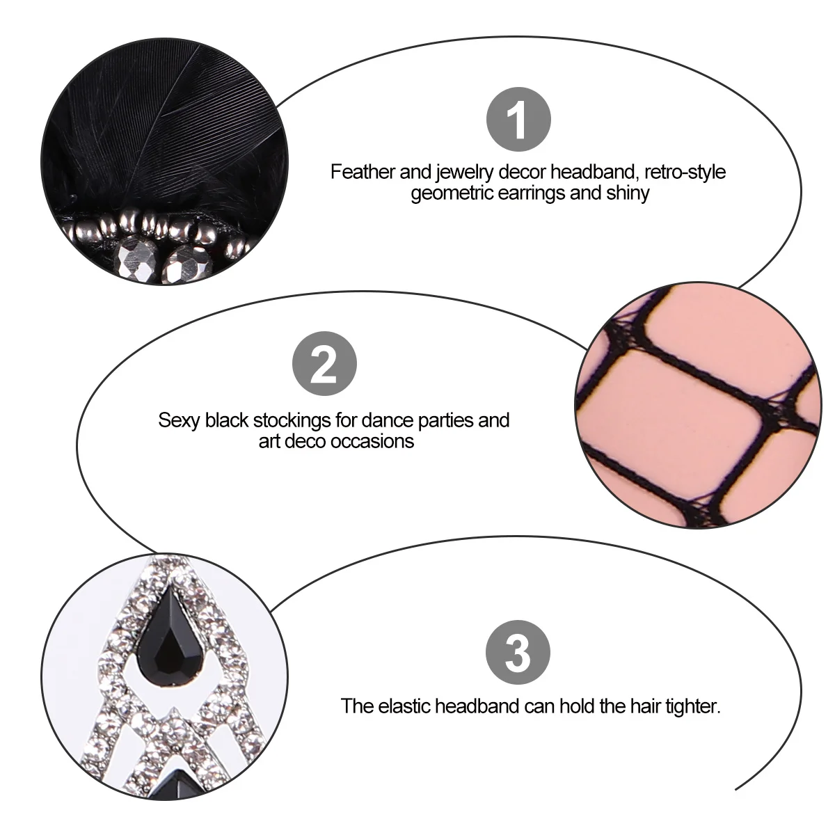6 個 1920 年代のパーティーアクセサリーセットヘッドバンド手袋タバコホルダーファッショナブルなヴィンテージコスチューム 1920 年代のアクセサリー