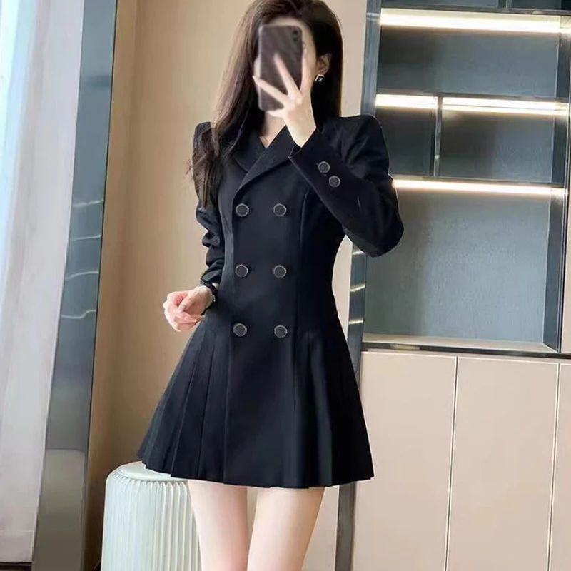 Outono inverno nova moda coreana vestidos simliy gola sob medida manga longa plissado doce tendência cor sólida roupas femininas