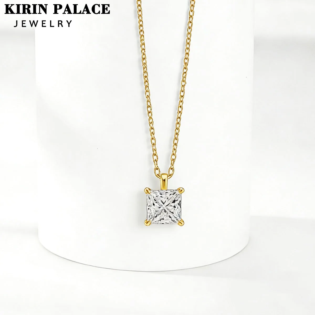 

14K Gold Material 2CT Princess Cut VVS1 Moissanite Necklace with Four-prong Setting Suitable for Women's Wedding Jewelry Gifts