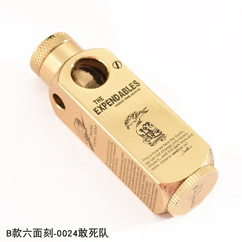 Luxury heavy-duty trench shaped brass lighter with laser carved hexagonal patterns, personalized retro creative lighter