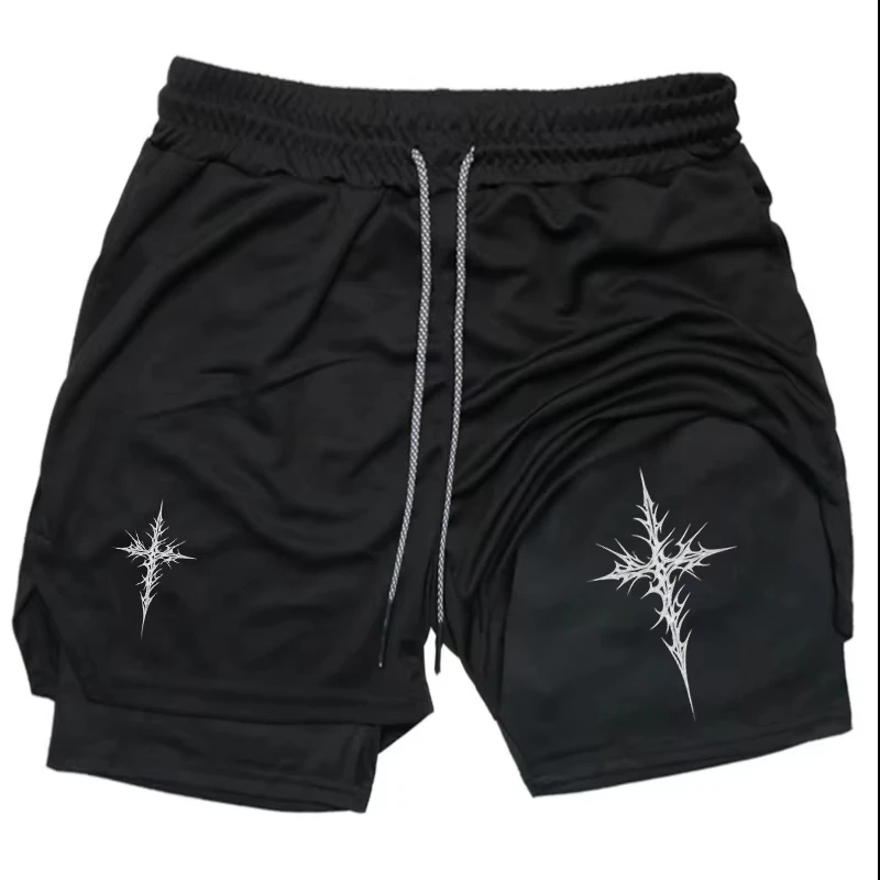 NEW Summer Gym Casual Short Pants Men Basketball Fitness Shorts Running Jogger Thorn Cross Print Men Sweatpants Workout