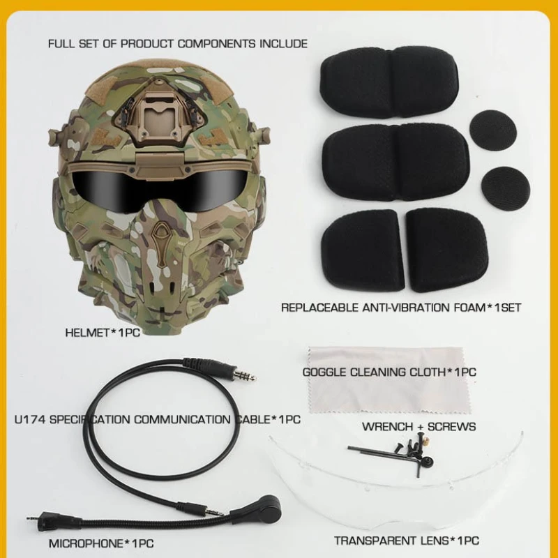 Tactical Command FAST Helmet Built-in Communication Headset Anti-fog Fan W-Ronin Assault Helmet Detachable Mask Replacement Lens