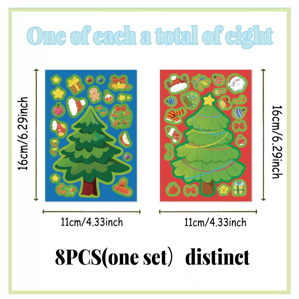8 pçs diversão de natal árvore de natal colagem criativa diy adequado para casos de telefone, comprimidos, copos de água e adesivo de brinquedo decorativo