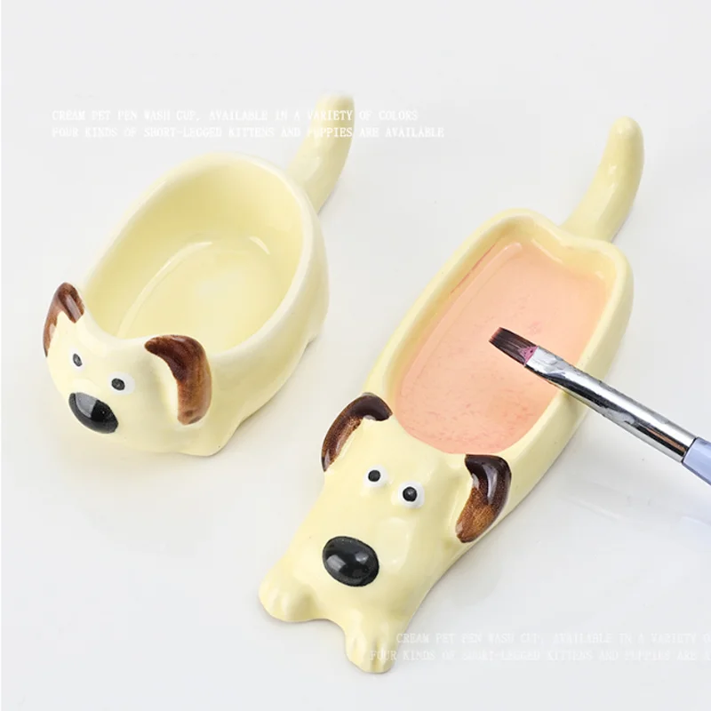 Nail Art Pen Wash Cup Cute Animal Nail Color Palette Nail Brush Washing Tray Nail Pen Holder Ceramic Cartoon Pen Accessories