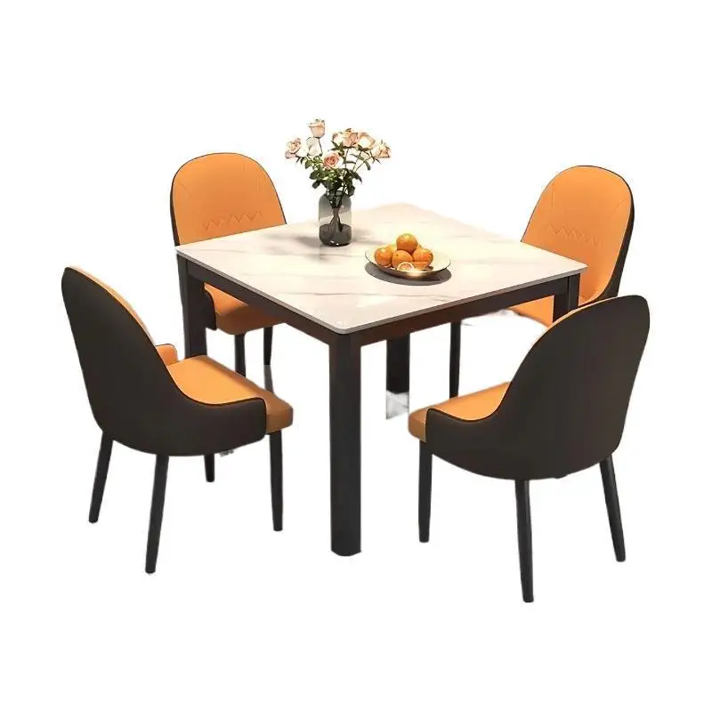 

Square rock slab dining table household small apartment family dining table marble living room home dining and chair group